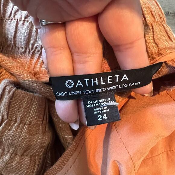 Athleta Women’s Plus Size Cabo Linen Textured Wide Leg Pants Tan Size 24 - Picture 5 of 9